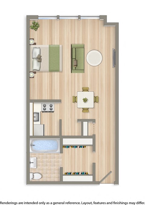 hilltop house studio apartment floor plan rendering